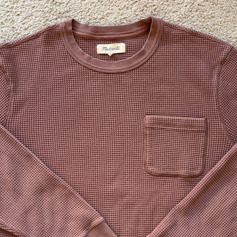 Madewell Men's Waffle Knit Crewneck Sweater in Mauve